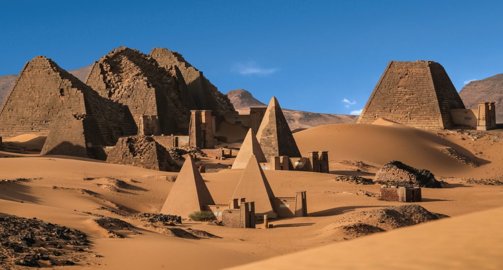 The Meroe Pyramids in the Sahara desert Sudan